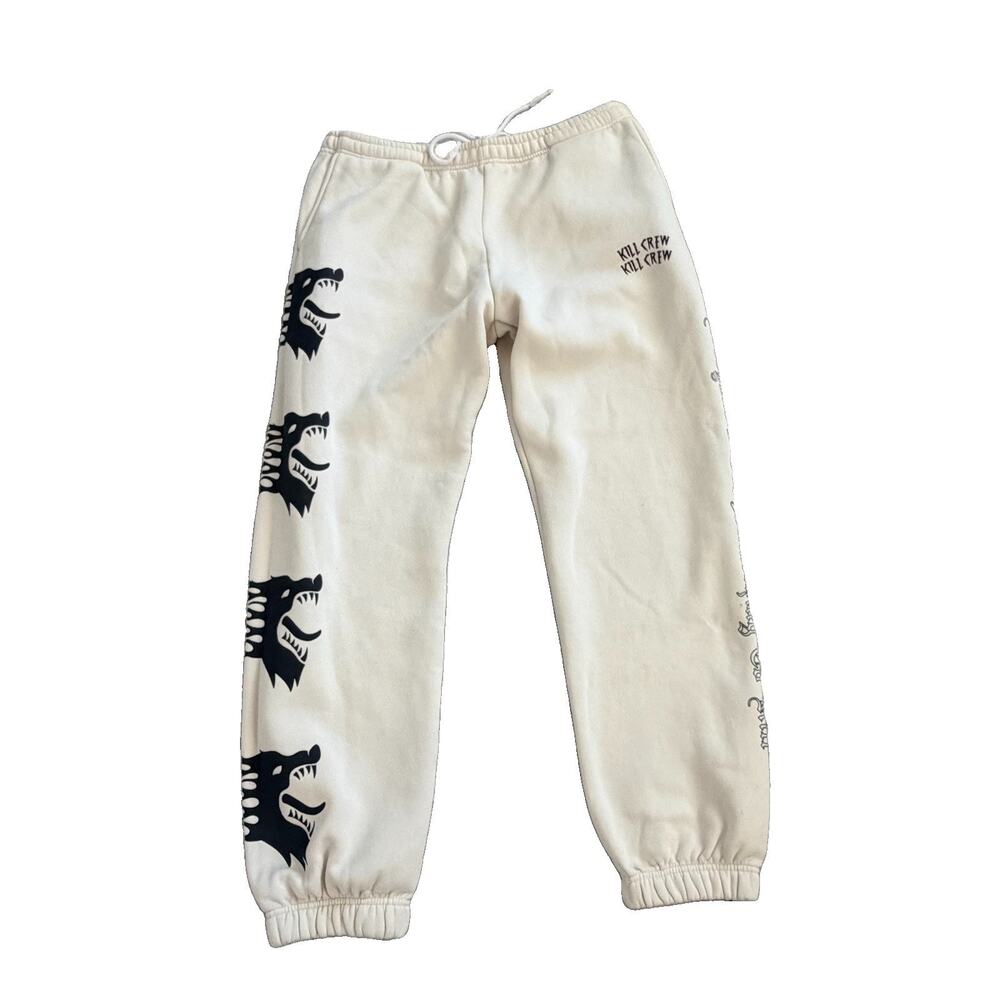 Kill Crew Mens Cream "War Wolf" Heavyweight Lux Sweatpants 3X EUC Streetwear